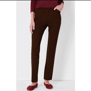 NWT J. Jill Wine Black Check Plaid Slim Fit Plaid Ponte Pant - Large Petite LP